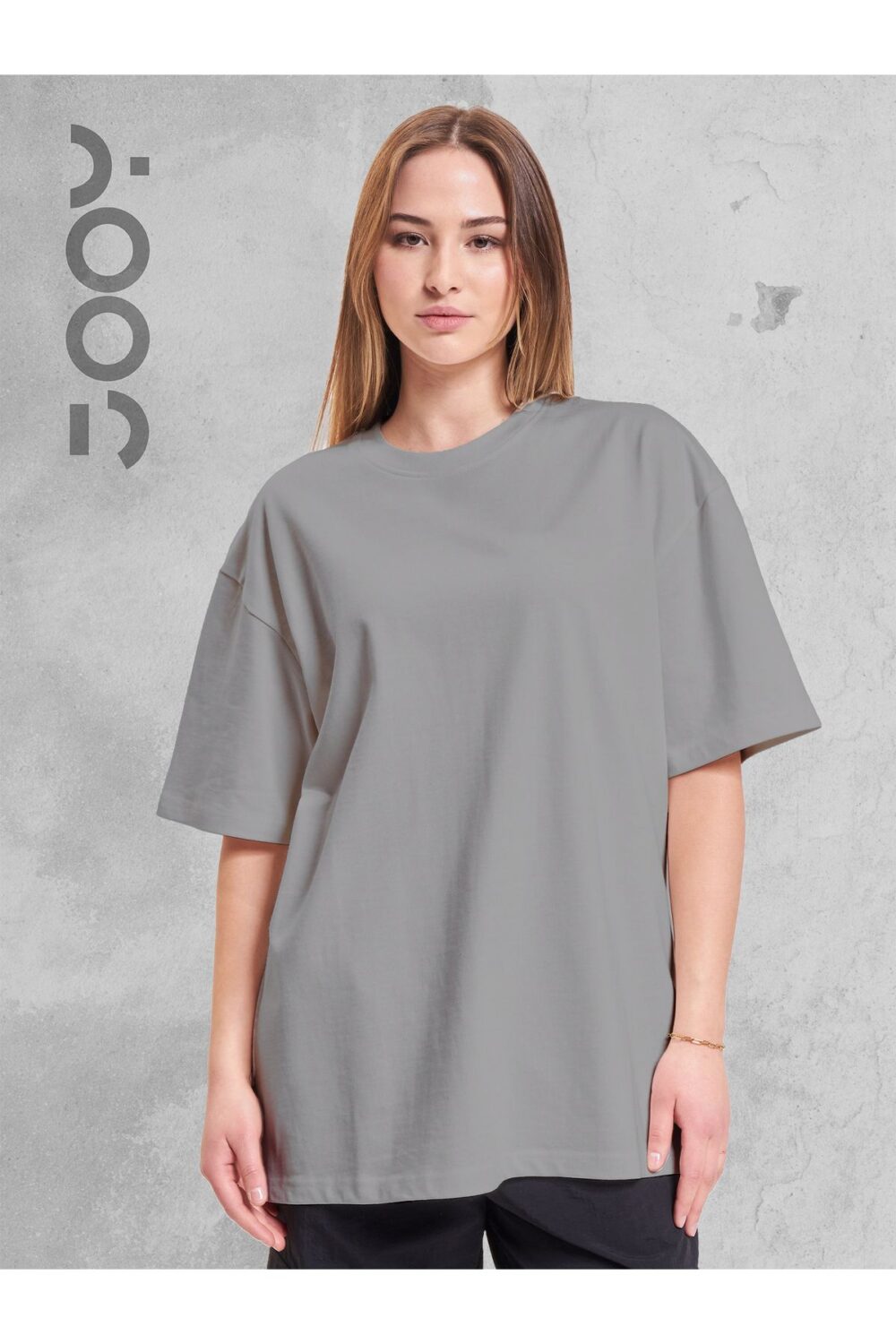 Duman Gri Bisiklet Yaka Oversize Boyfriend Basic Tshirt