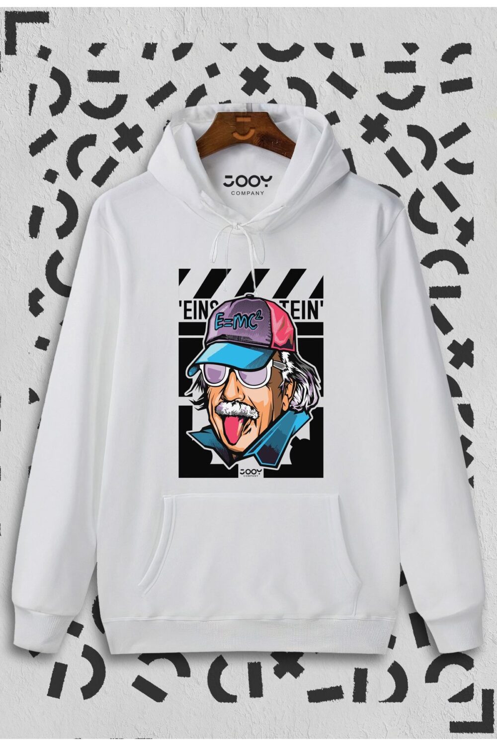 Einstein Baskılı Beyaz Kapüşonlu Sweatshirt