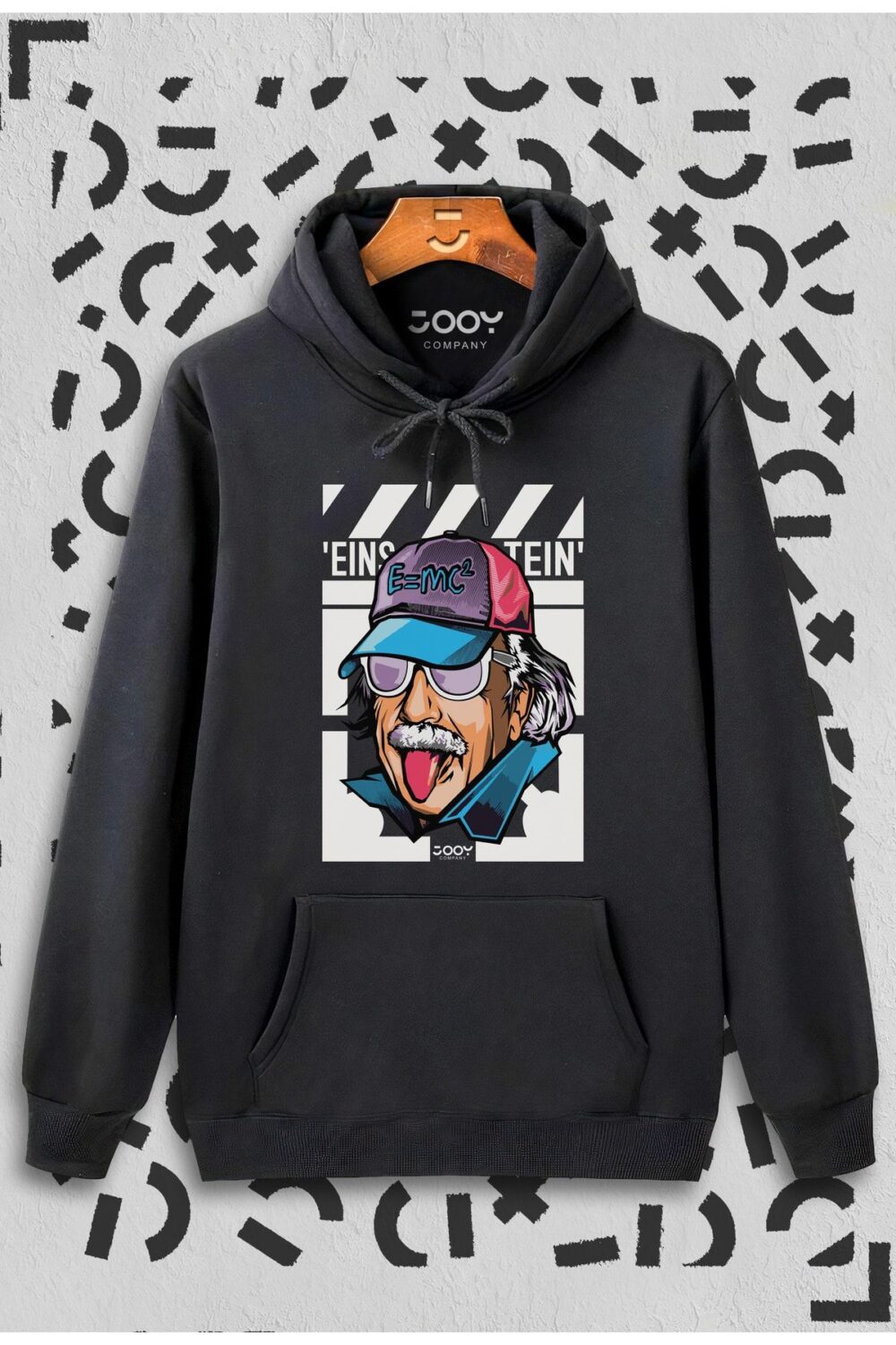 Einstein Baskılı Siyah Kapüşonlu Sweatshirt