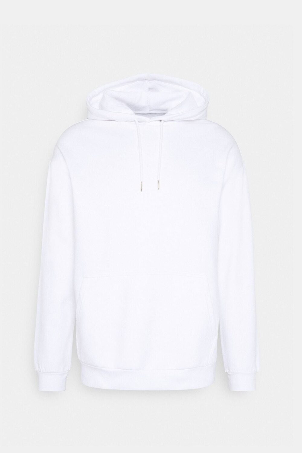 Erkek Beyaz Kapüşonlu Slim Fit Basic Sweatshirt Hoodie