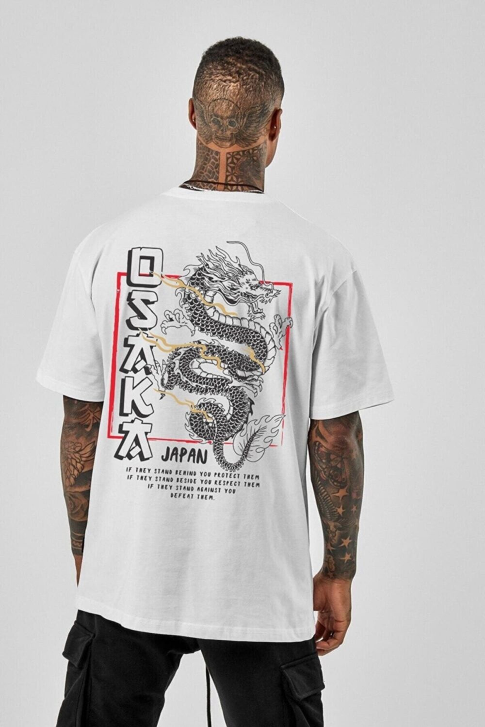 Erkek Beyaz Osaka Japan Baskılı Tshirt