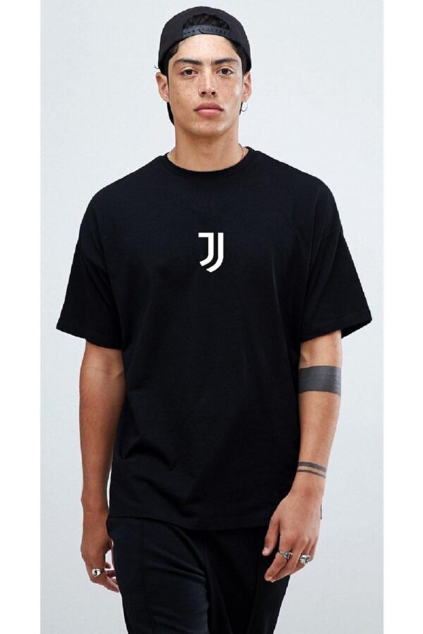 Jooy Company-Erkek Juve Logo Baskılı Oversize Siyah Tshirt