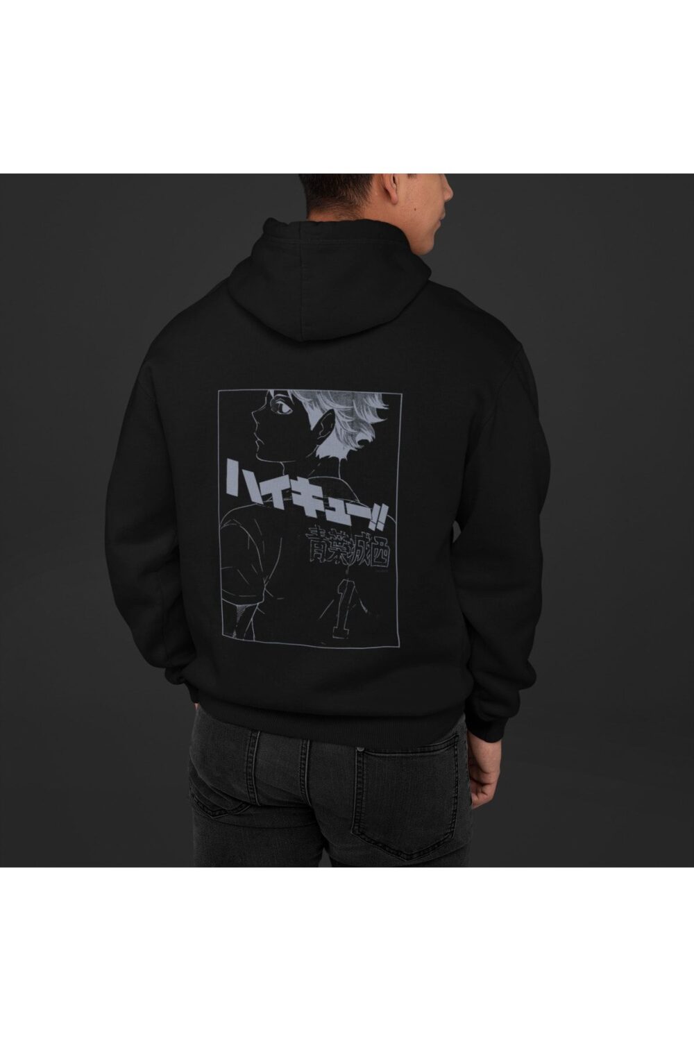 Erkek Siyah Naruto Baskılı Kapüşonlu Sweatshirt