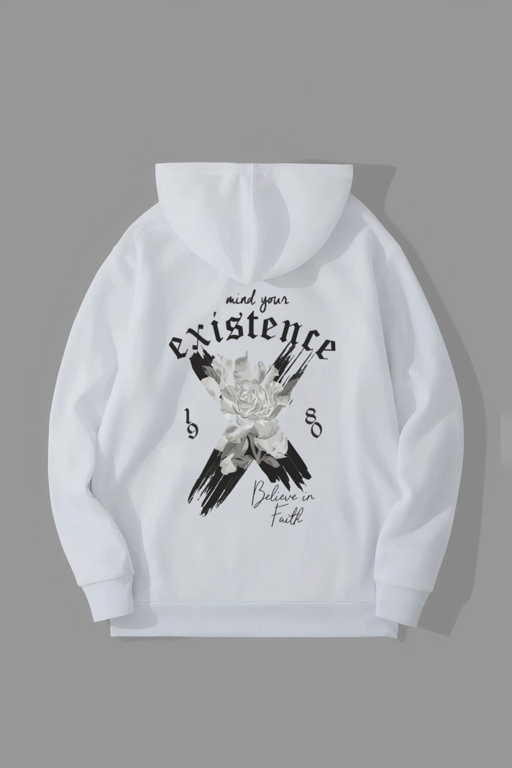 Existence Tasarım Beyaz Kapüşonlu Sweatshirt Hoodie