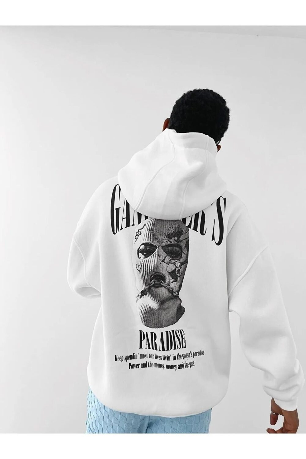 Gangster’s Paradise Baskılı Beyaz Kapüşonlu Sweatshirt