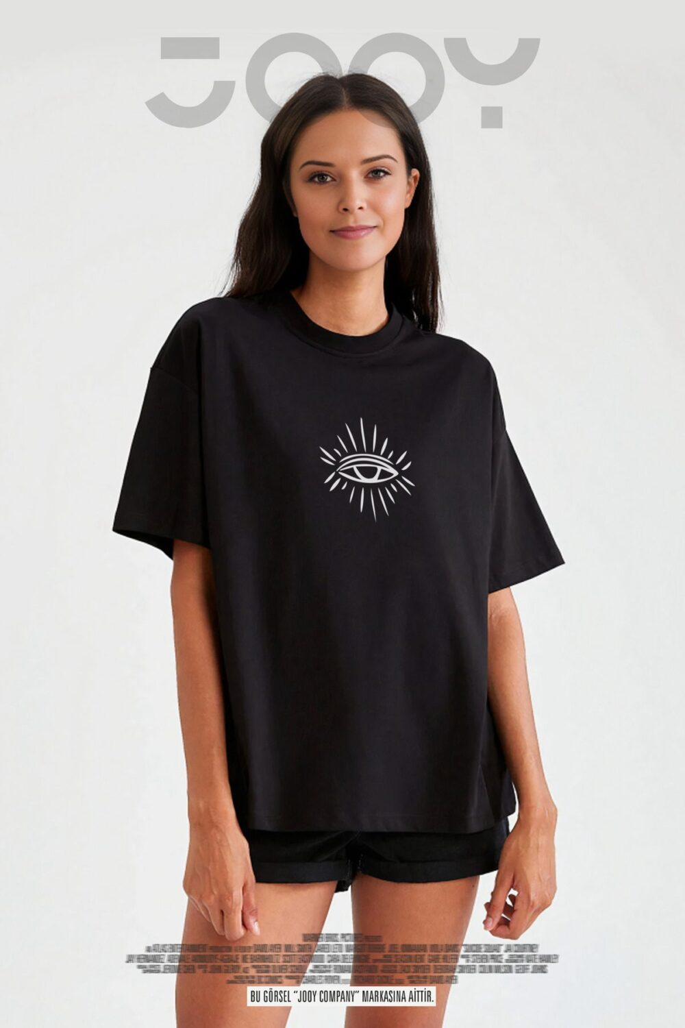 Göz Baskılı Siyah Oversize Tshirt