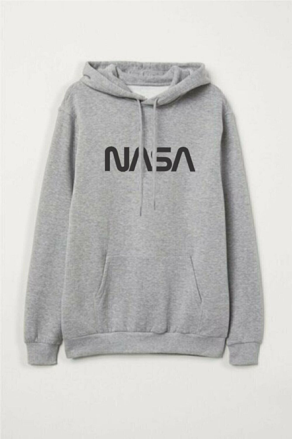 Gri Nasa Baskılı Kapüşonlu Sweatshirt – Hoodie