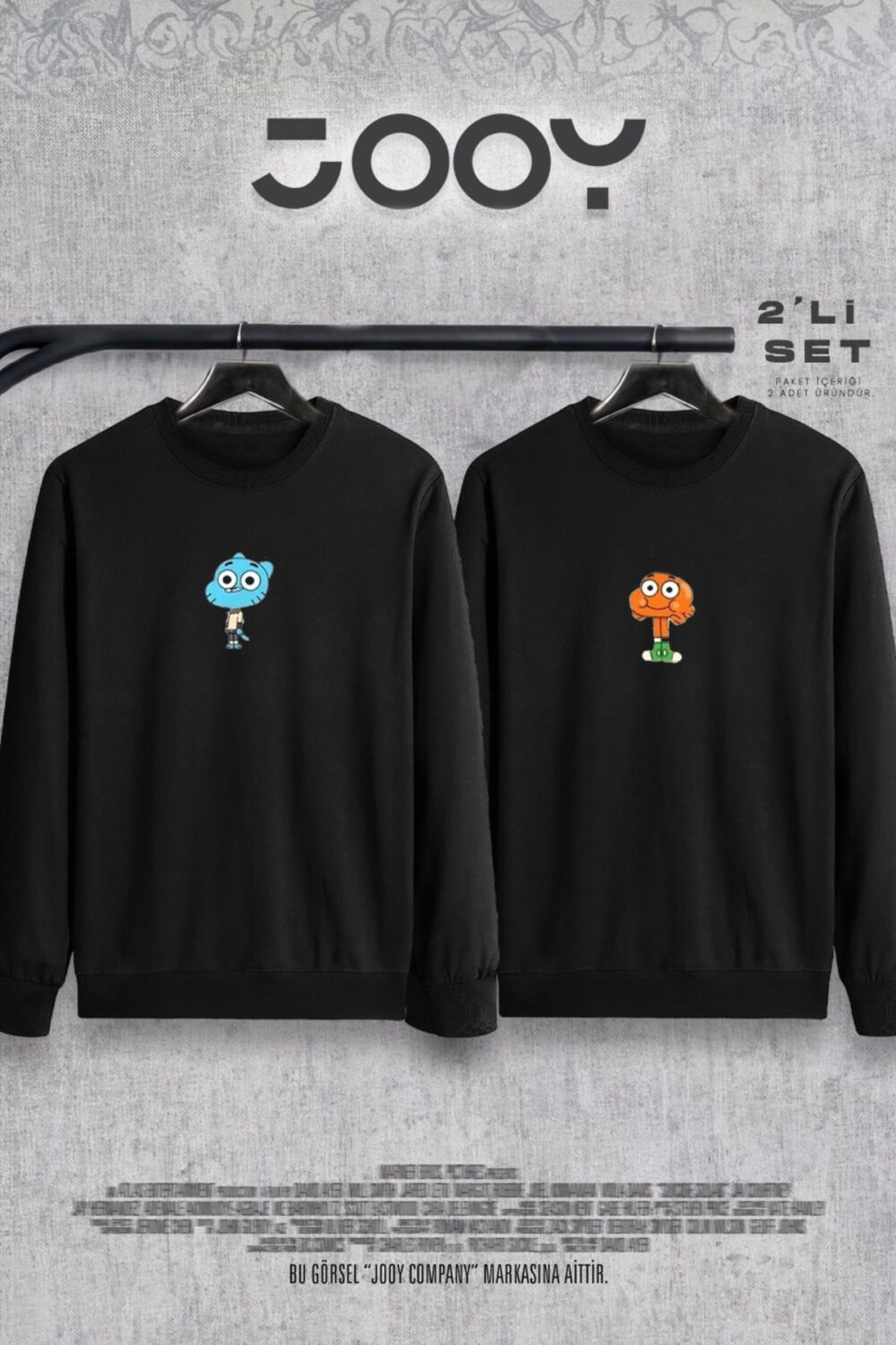 Gumball Darwin Tasarım Sevgili Çift Kombini Bisiklet Yaka Sweatshirt 2’li Set