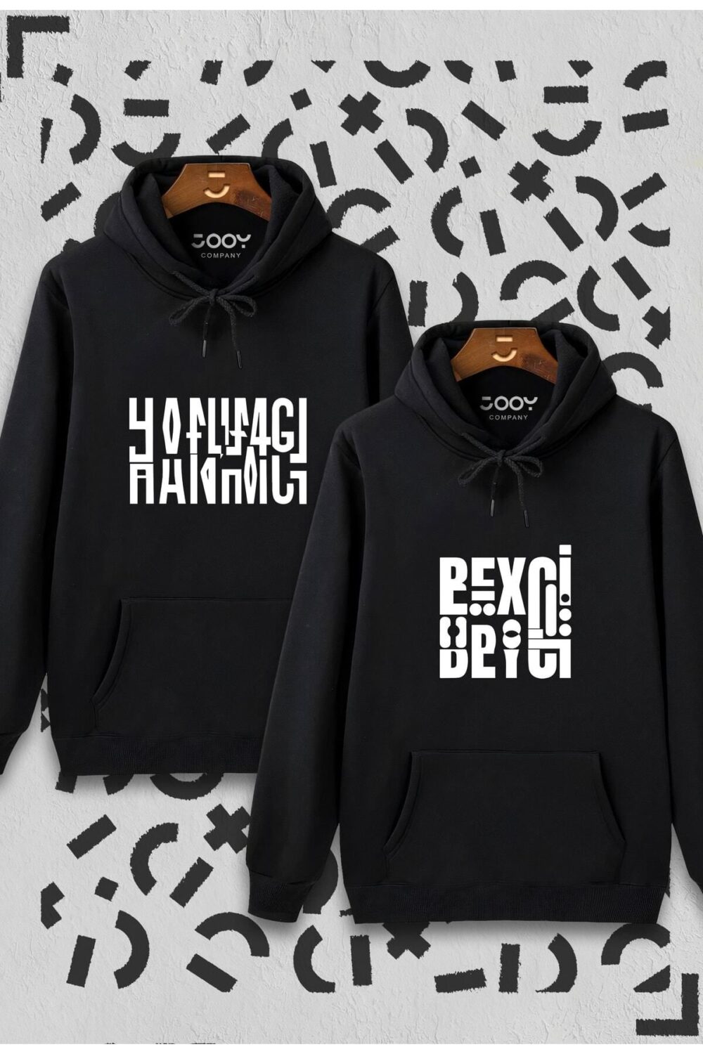 Hanımcı Beyci Sevgili Çift Kombini Katlamalı Tasarım Kapüşonlu Sweatshirt 2’li Set