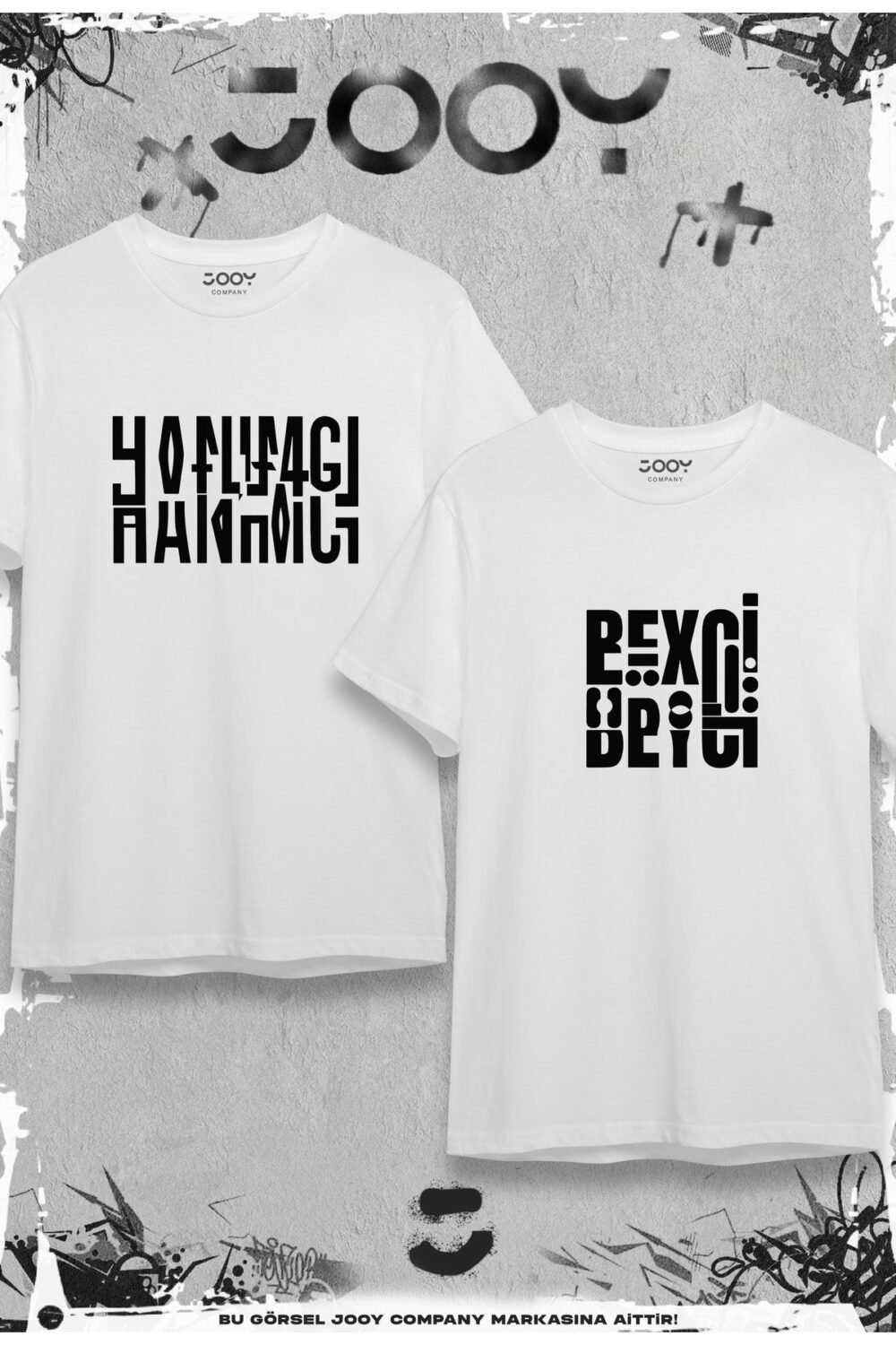 Hanımcı Beyci Sevgili Kombini Katlamalı Tasarım Beyaz Oversize Tshirt 2’li Set