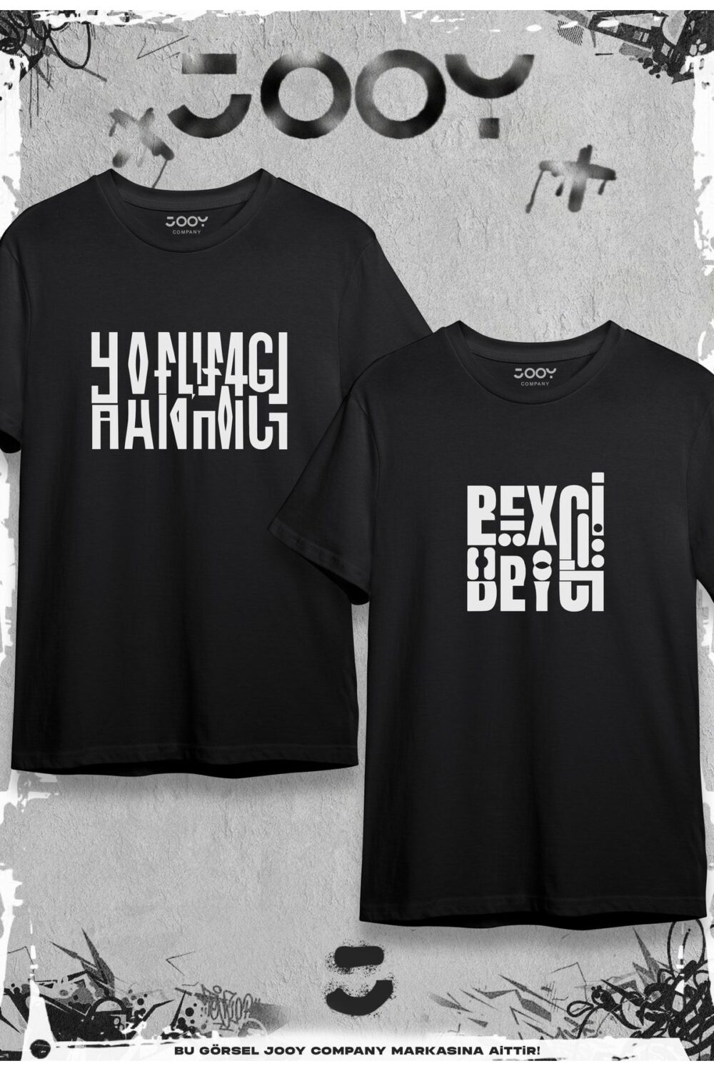 Hanımcı Beyci Sevgili Kombini Katlamalı Tasarım Siyah Oversize Tshirt 2’li Set