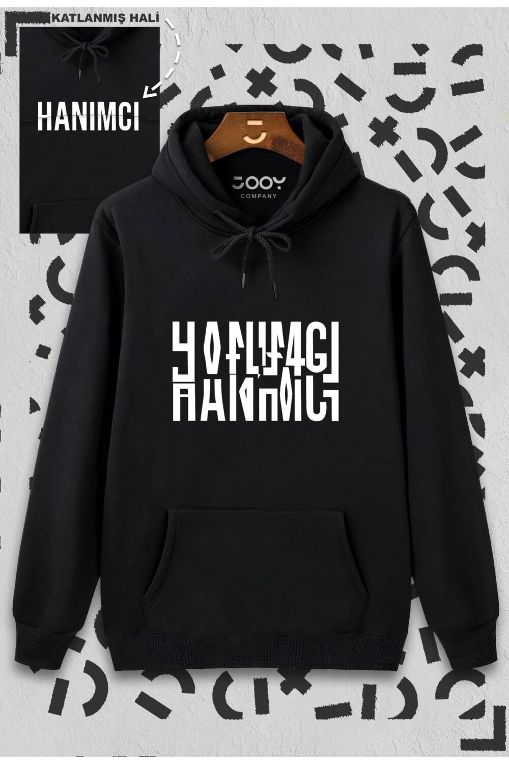 Hanımcı Katlamalı Tasarım Siyah Kapüşonlu Sweatshirt