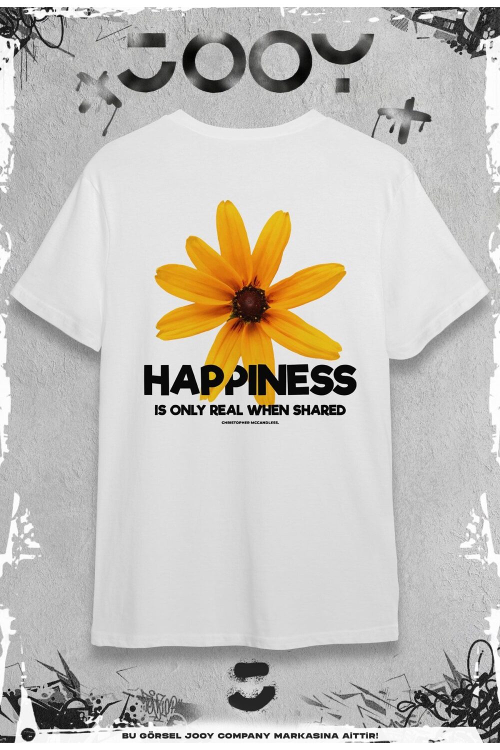 Happiness Flower Tasarım Beyaz Oversize Tshirt