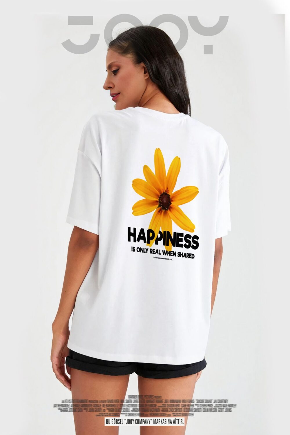 Happiness Papatya Baskılı Beyaz Oversize Tshirt