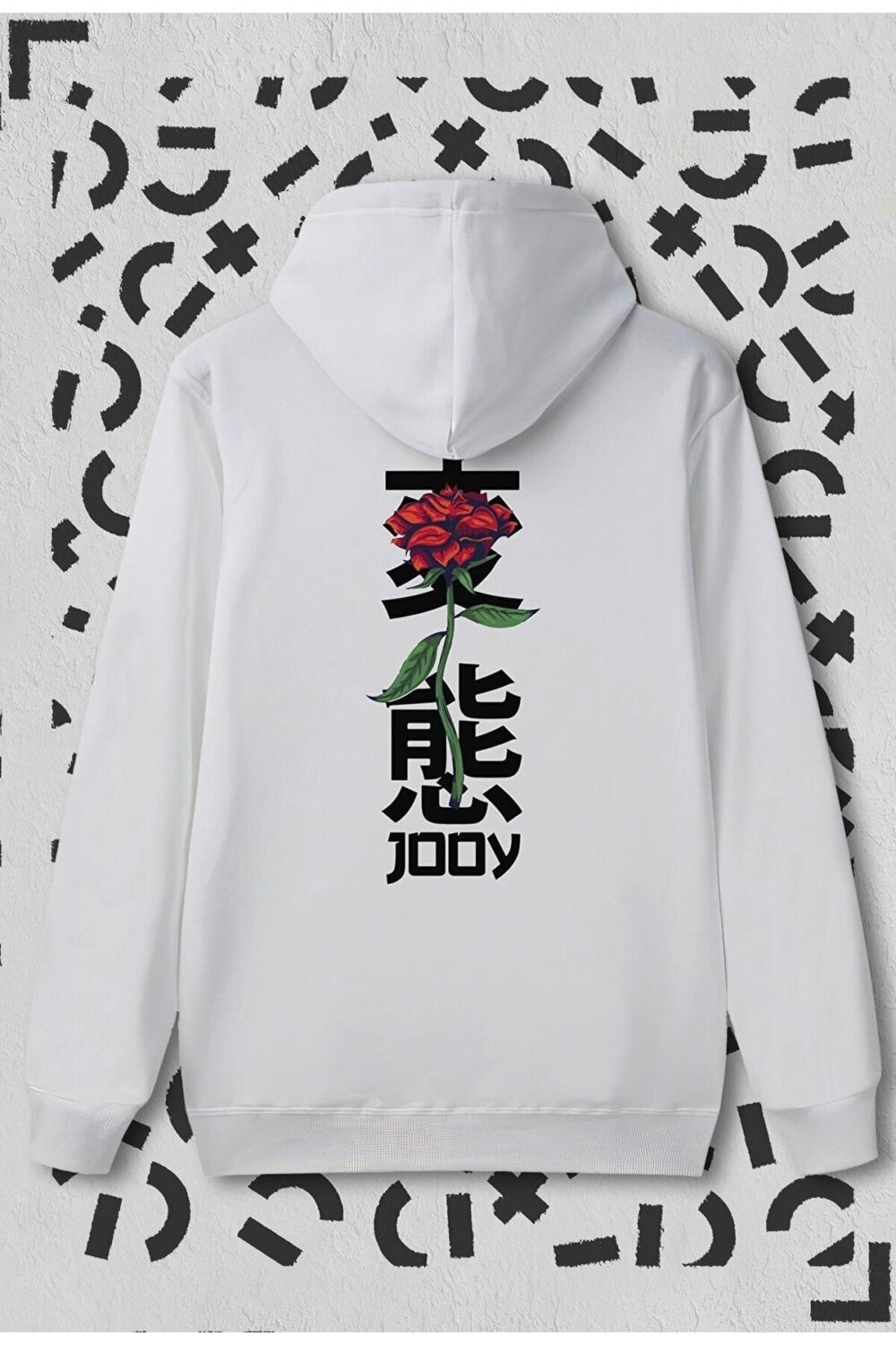 Japan Rose Beyaz Kapüşonlu Sweatshirt