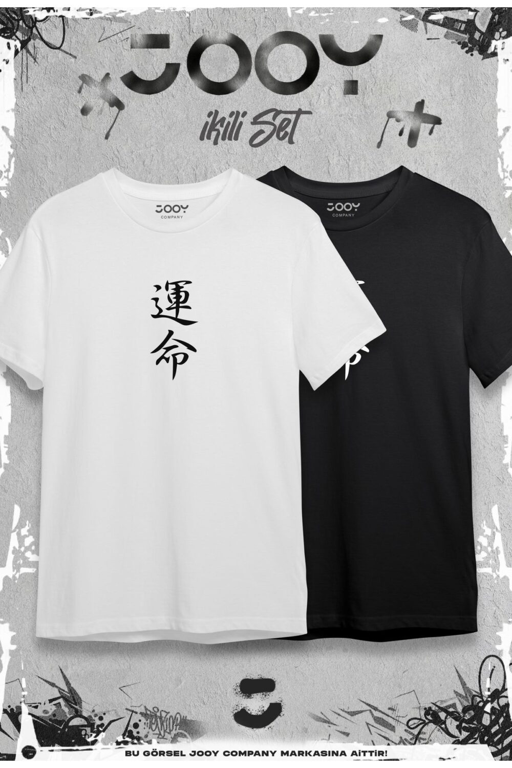 Japonca Baskılı Oversize Geniş Kalıp T-Shirt Siyah Beyaz 2’li Set