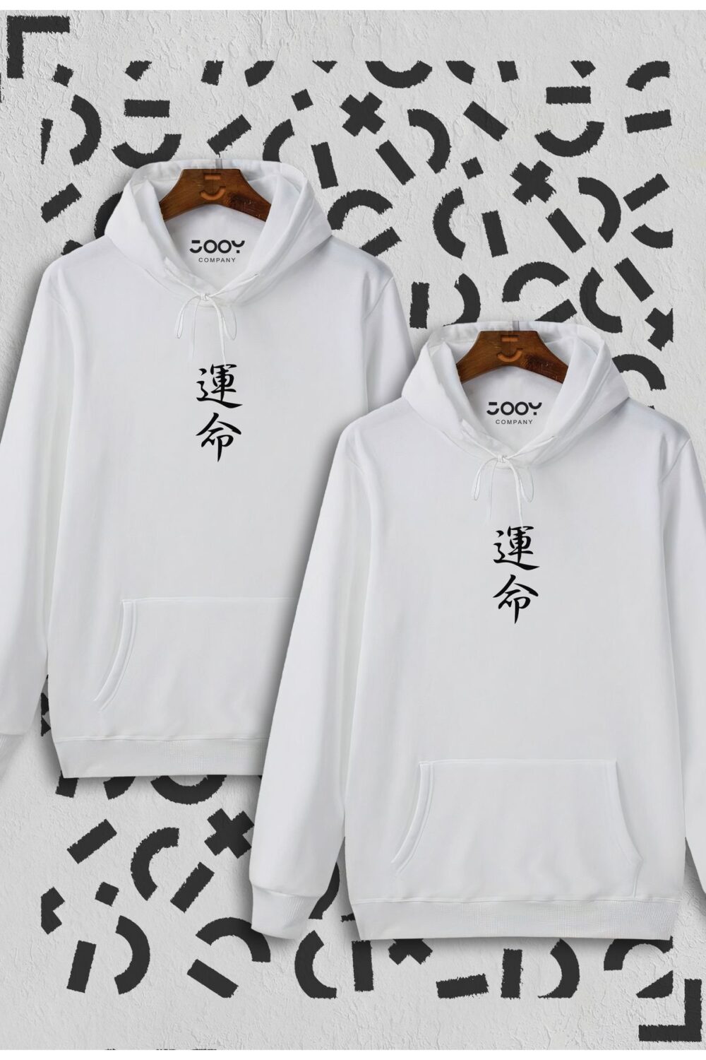 Japonca Destiny Baskılı Beyaz Kapüşonlu Sweatshirt Avantaj Paketi 2’li Set