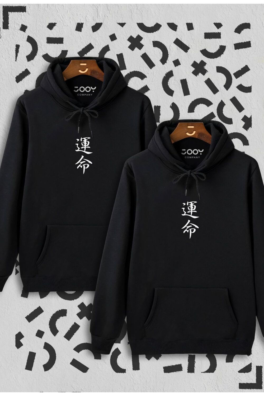 Japonca Destiny Baskılı Siyah Kapüşonlu Sweatshirt Avantaj Paketi 2’li Set