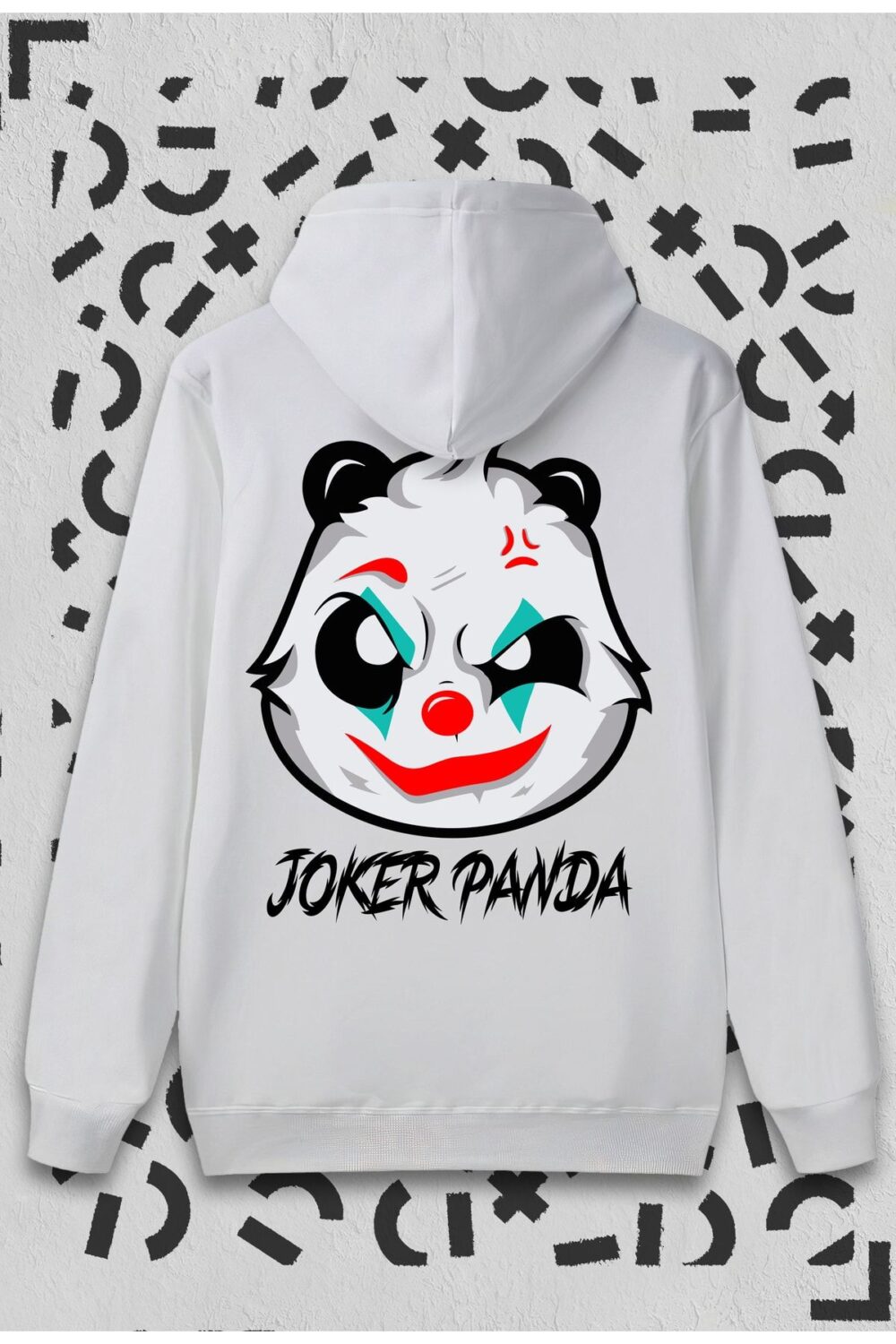 Joker Panda Baskılı Beyaz Kapüşonlu Sweatshirt