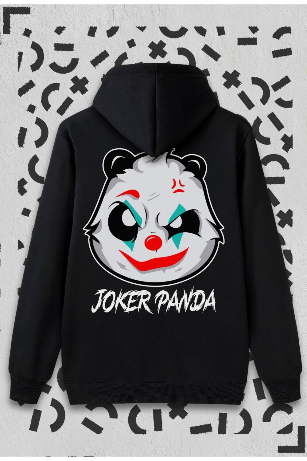 Joker Panda Baskılı Siyah Kapüşonlu Sweatshirt