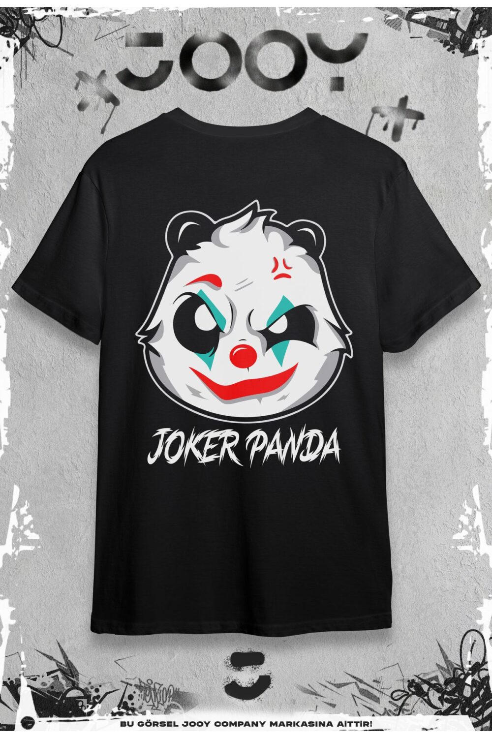 Joker Panda Baskılı Siyah Oversize Tshirt