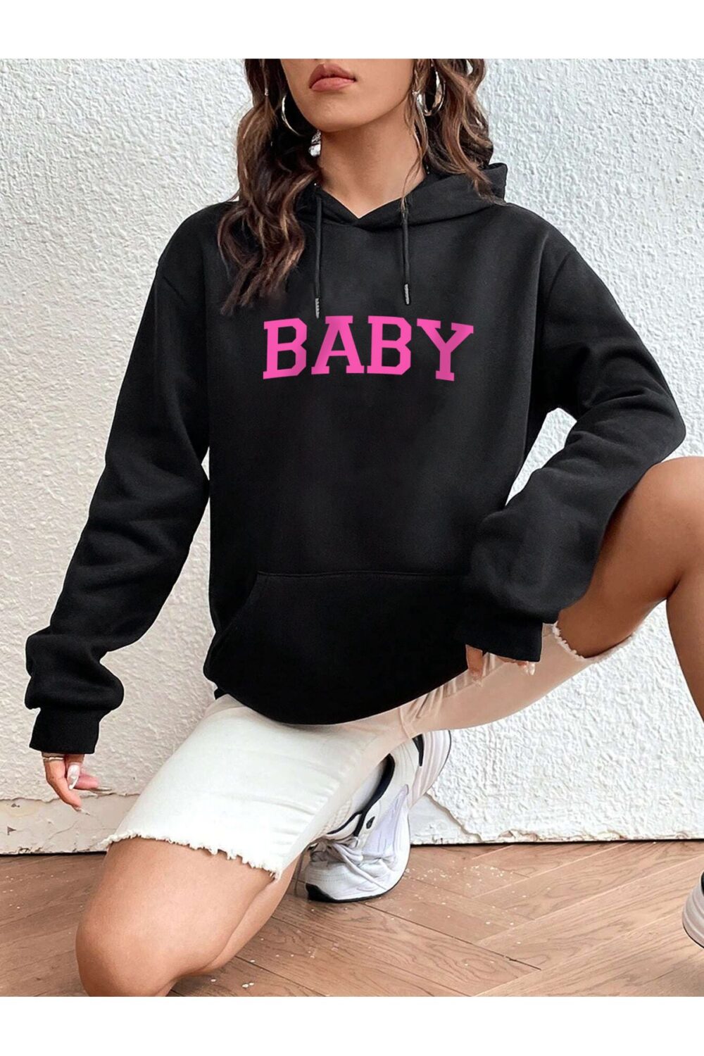 Kadın Baby Baskılı Kapüşonlu Sweatshirt