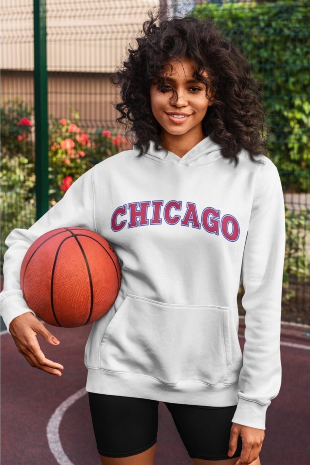 Kadın Beyaz Chicago Baskılı Sweatshirt Hoodie