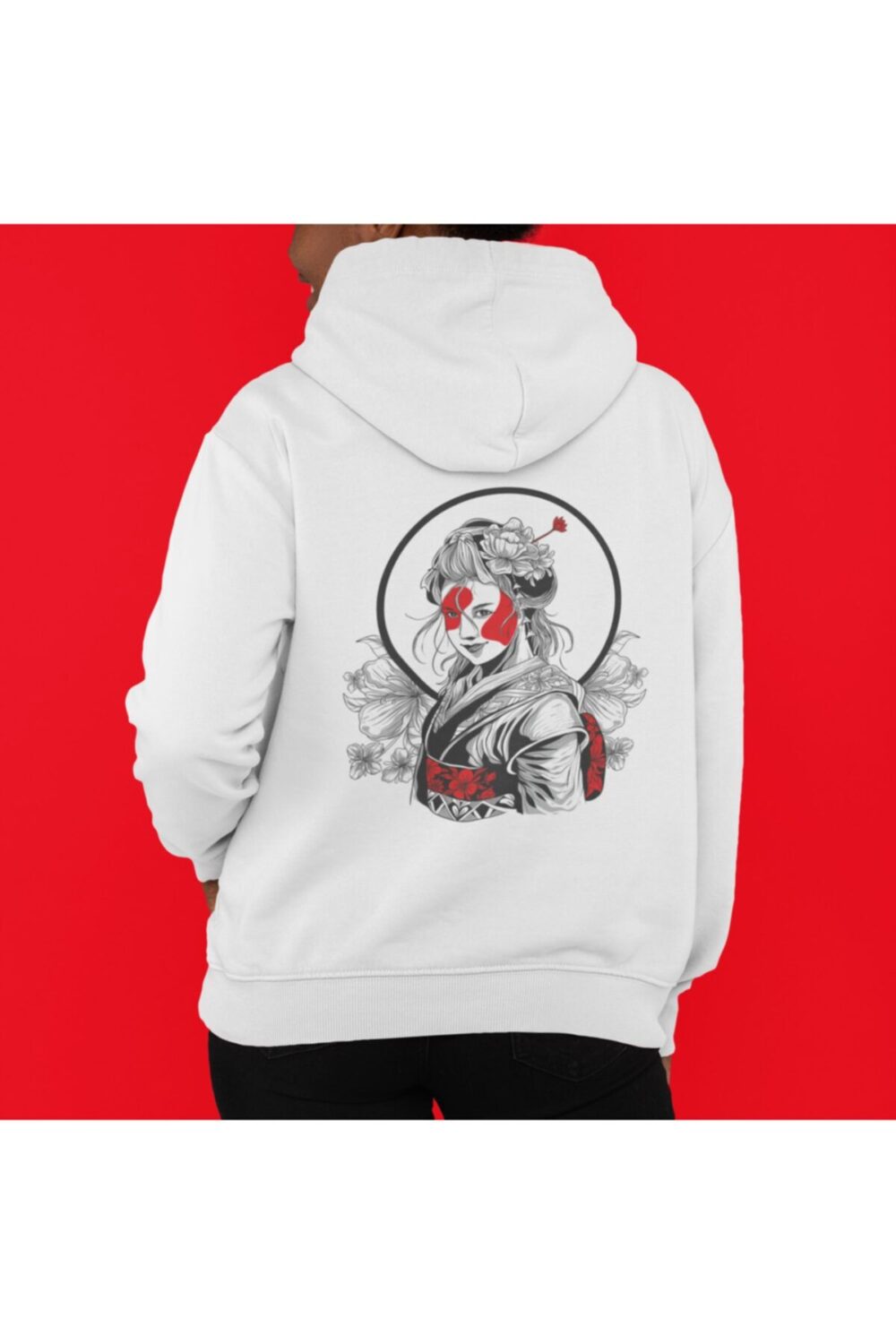 Kadın Beyaz Japan Girl Baskılı Kapüşonlu Sweatshirt