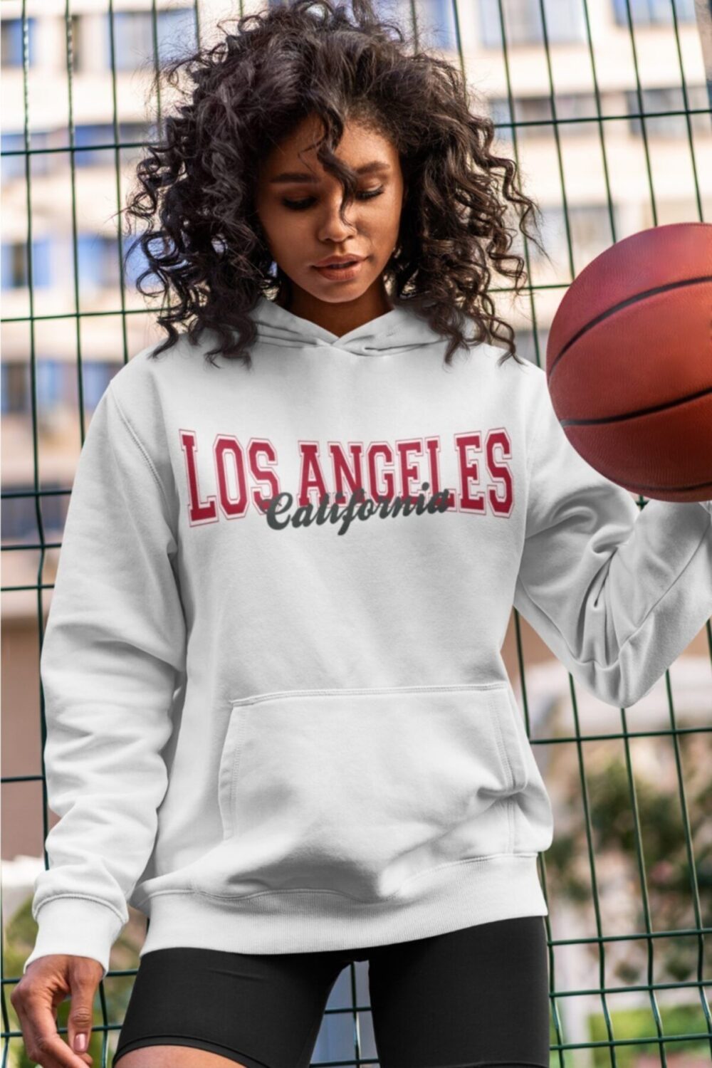 Kadın Beyaz Los Angeles California Baskılı Sweatshirt Hoodie