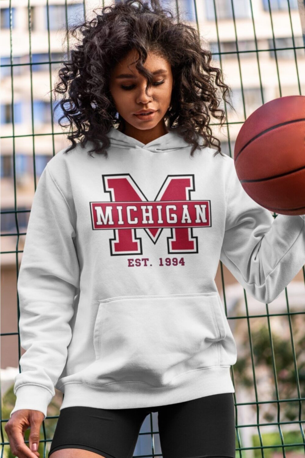 Kadın Beyaz Michigan Baskılı Sweatshirt Hoodie