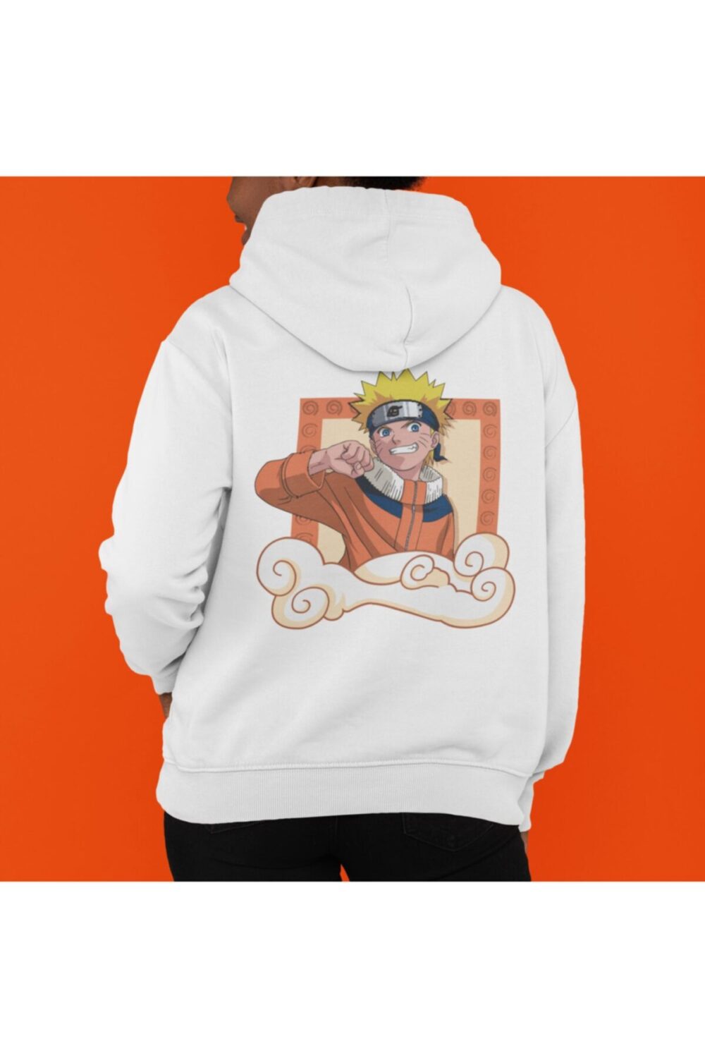 Kadın Beyaz Naruto Baskılı Kapüşonlu Sweatshirt