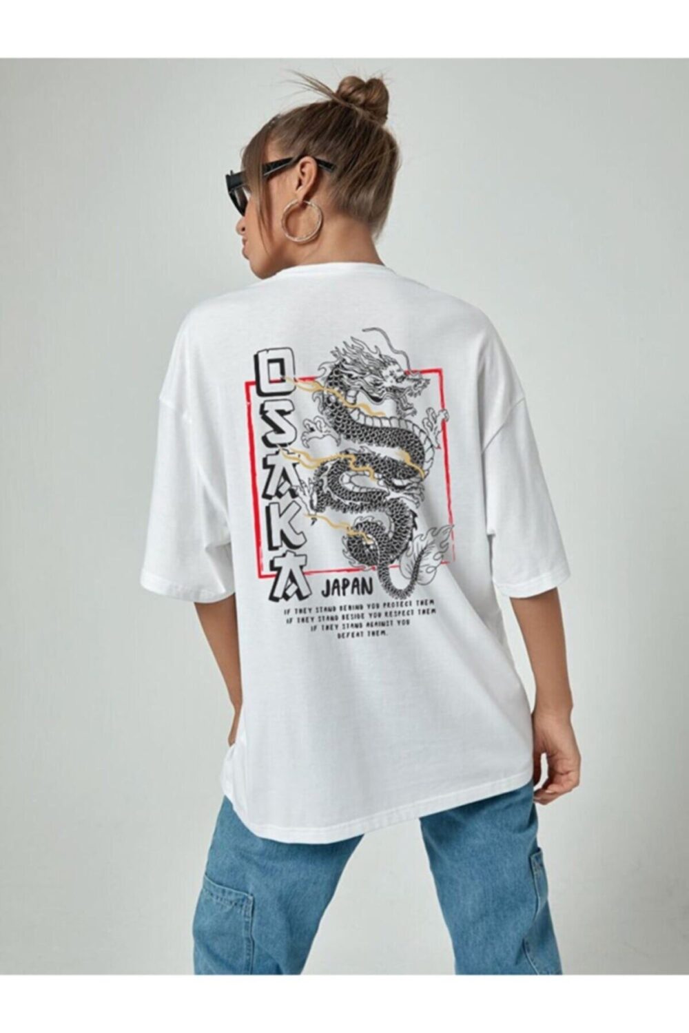 Kadın Beyaz Osaka Japan Baskılı Tshirt