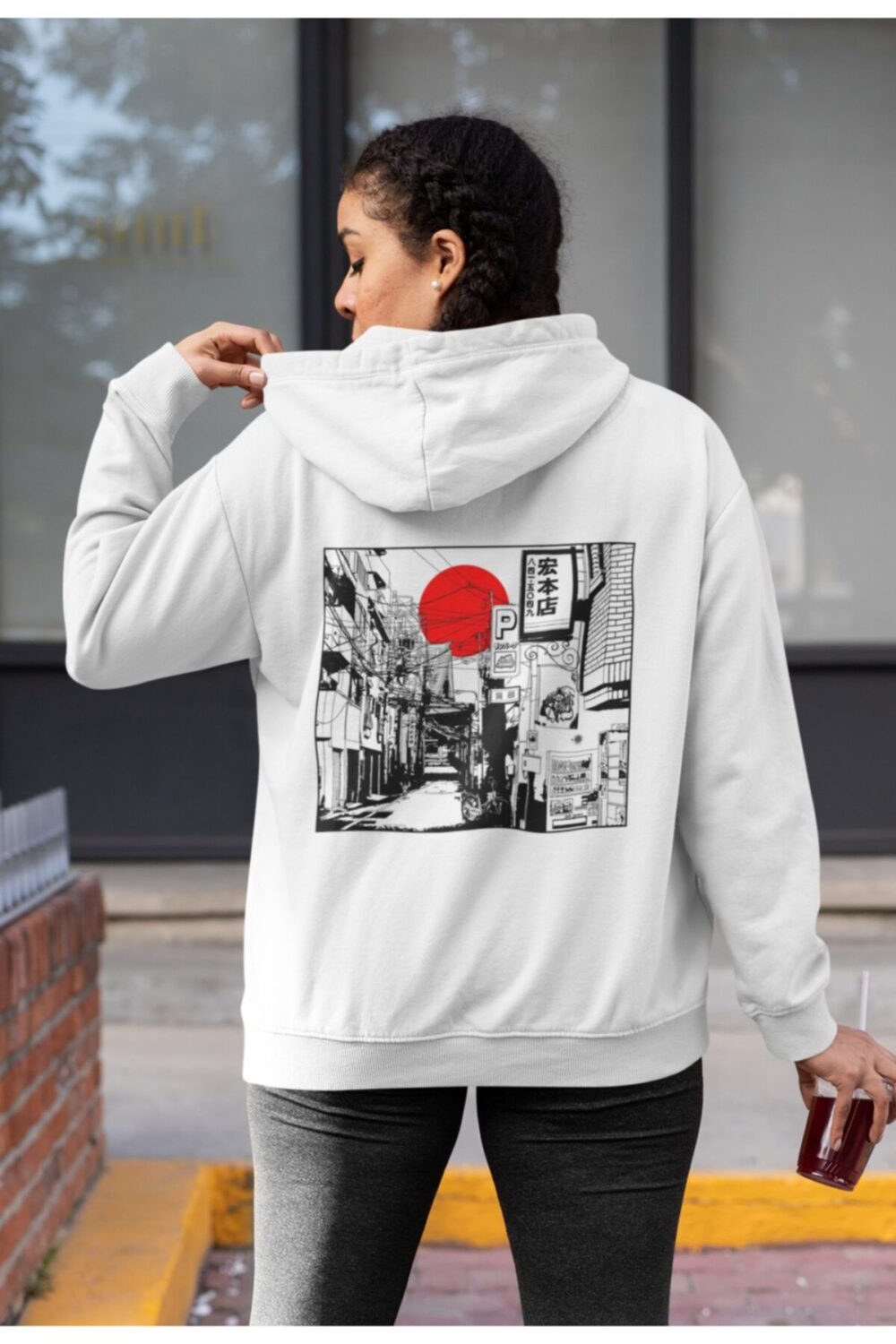 Kadın Beyaz Tokyo Japan Baskılı Kapüşonlu Sweatshirt