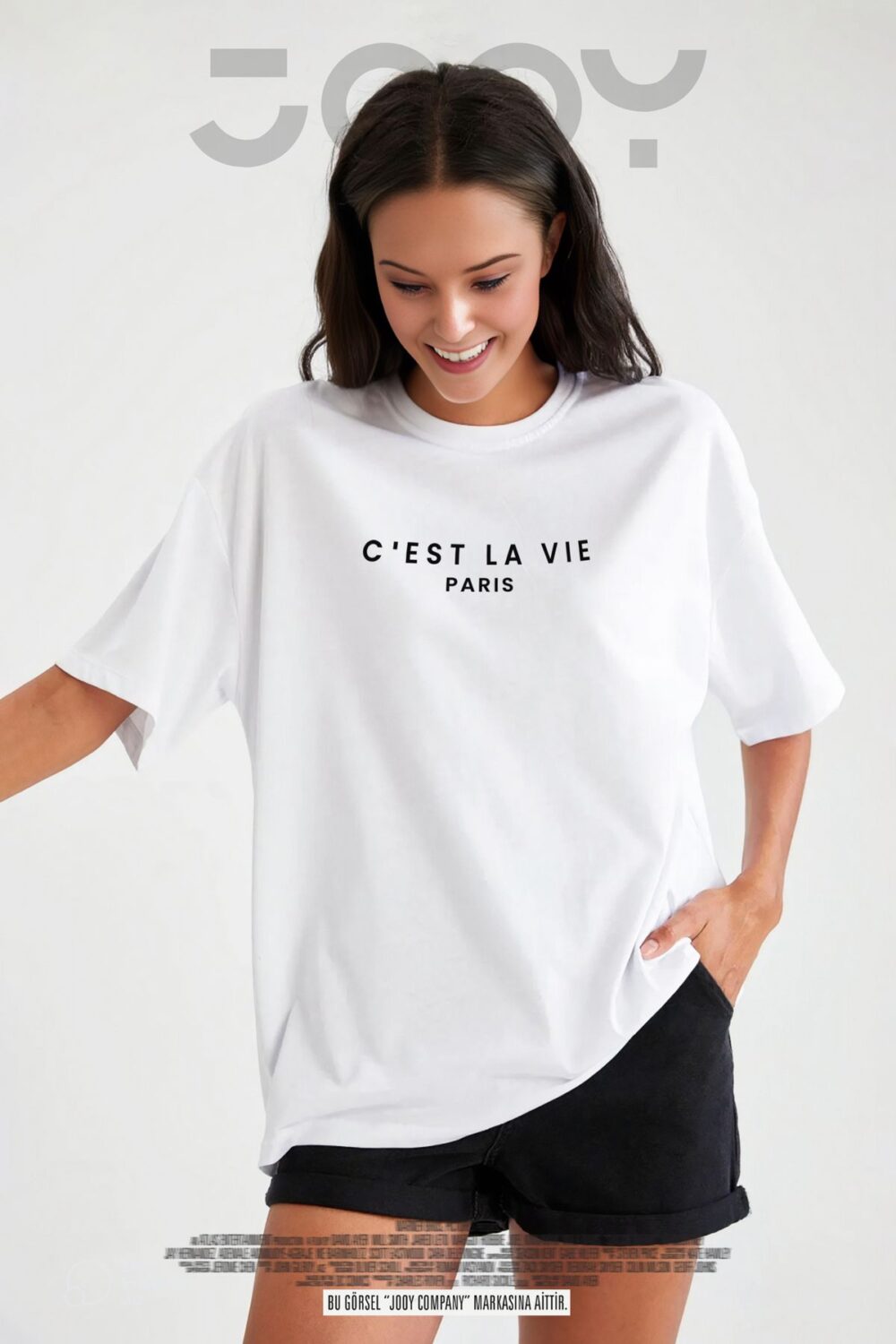 Kadın C’est La Vie Paris Baskılı Beyaz Oversize Tshirt