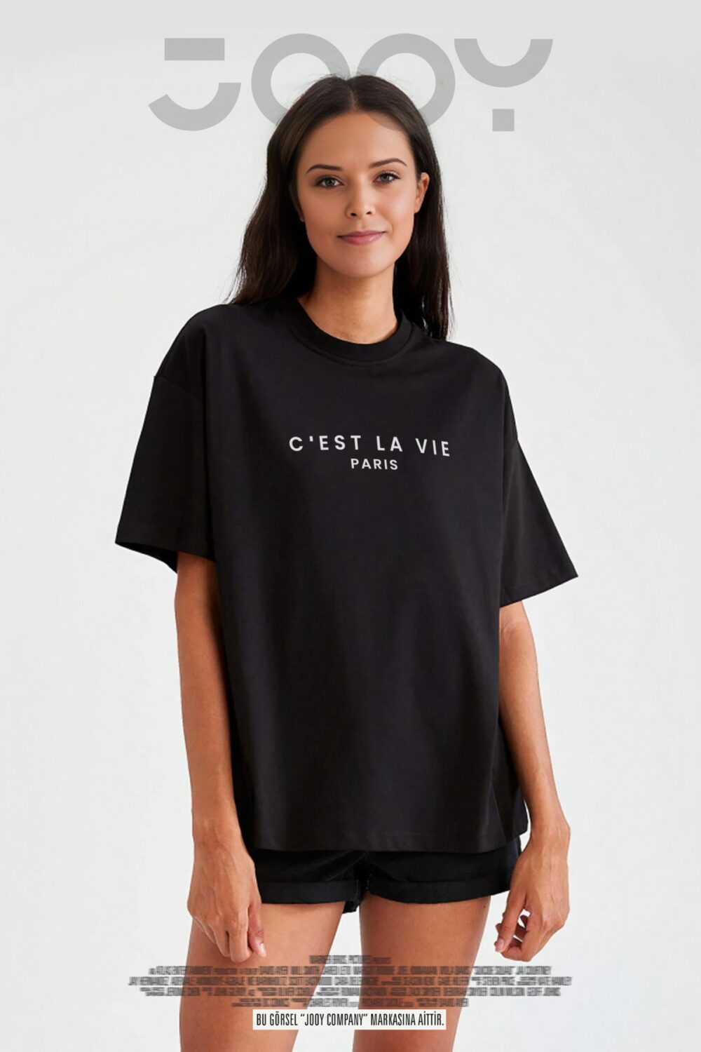 Kadın C’est La Vie Paris Baskılı Siyah Oversize Tshirt