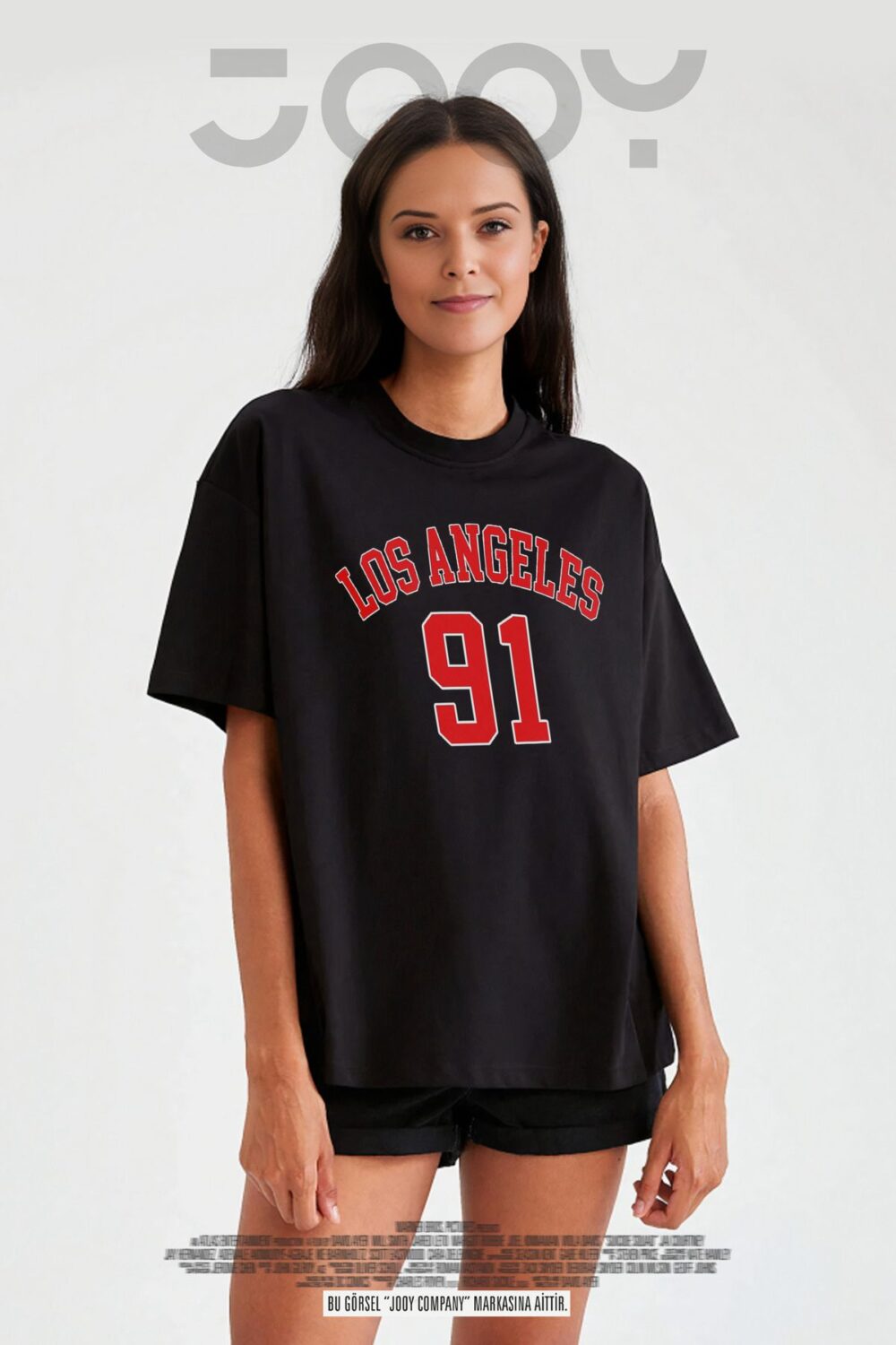 Kadın Los Angeles 91 Baskılı Siyah Oversize Tshirt