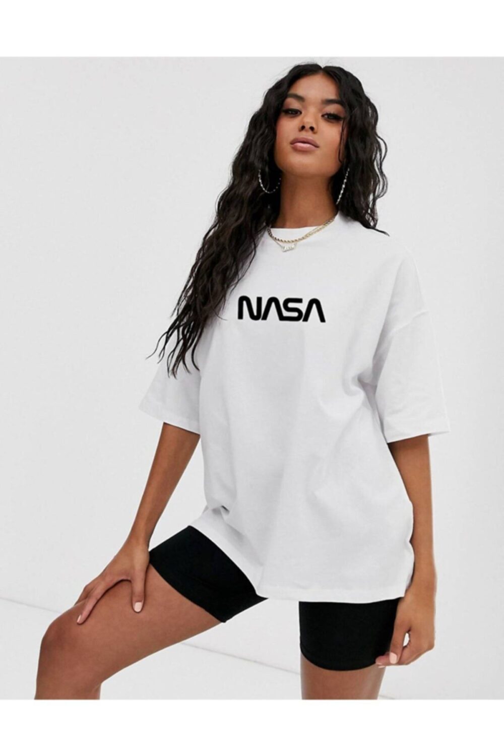 Kadın Nasa Baskılı Beyaz Tshirt