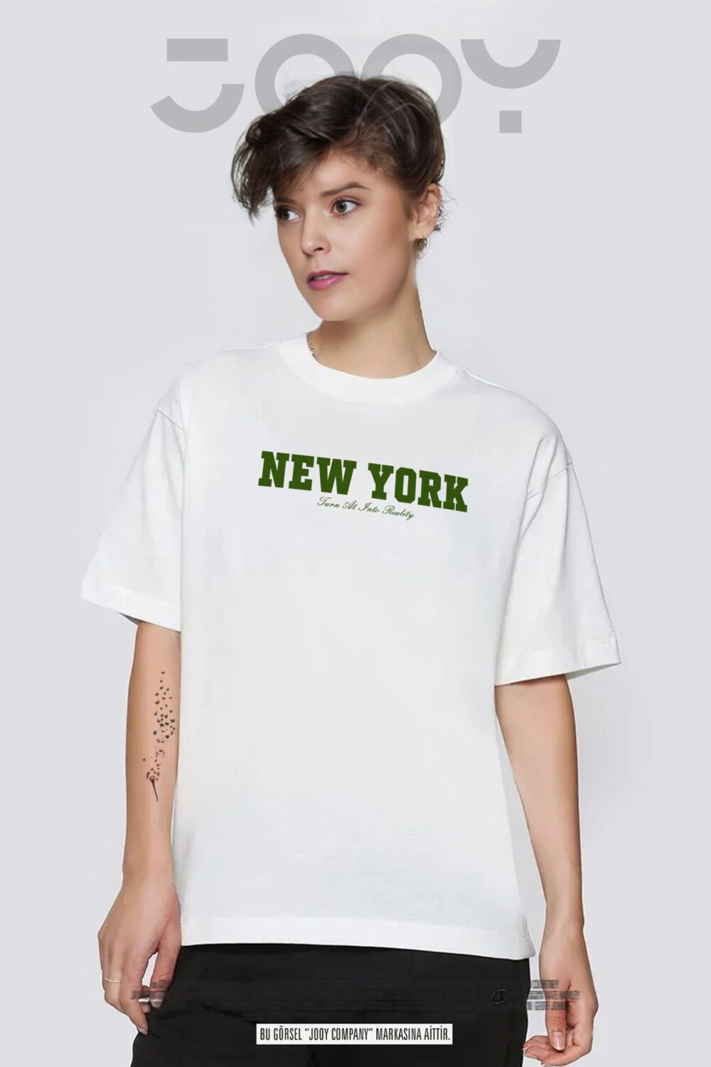 Kadın New York Reality Baskılı Beyaz Oversize Tshirt