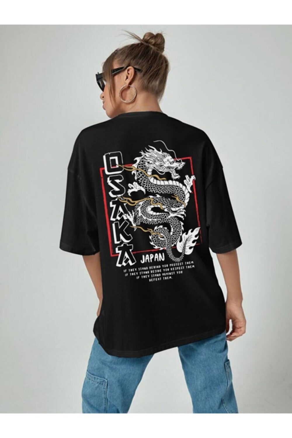 Kadın Siyah Osaka Japan Baskılı Tshirt