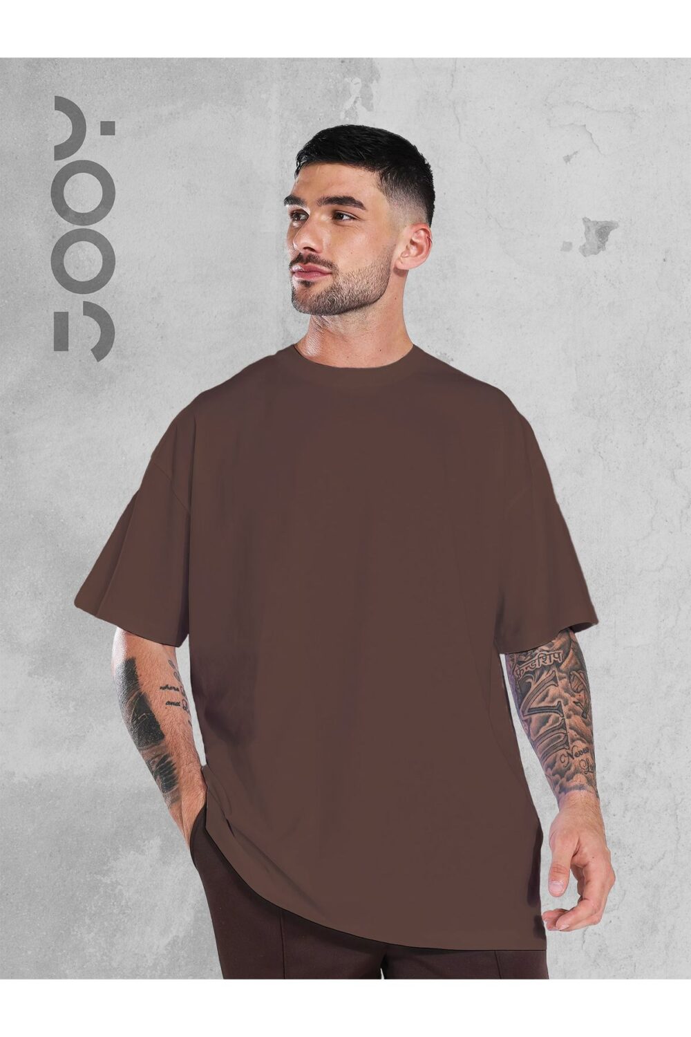 Kahverengi Oversize Geniş Kalıp Düz Baskısız Basic Tshirt