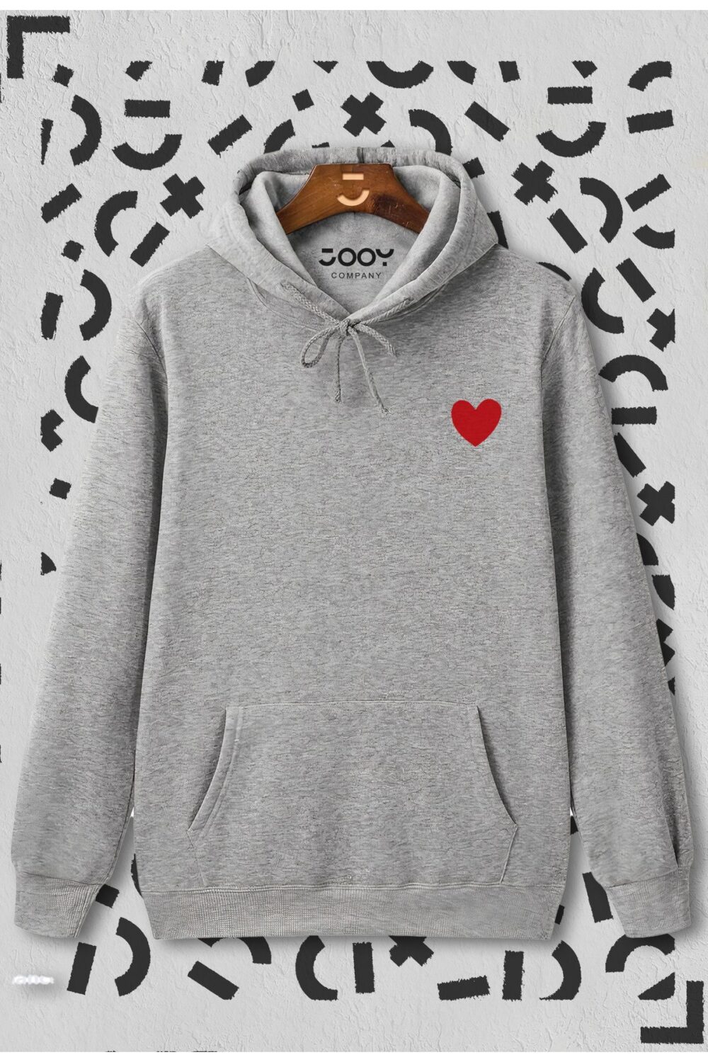 Kalp Baskılı Gri Kapüşonlu Sweatshirt Hoodie