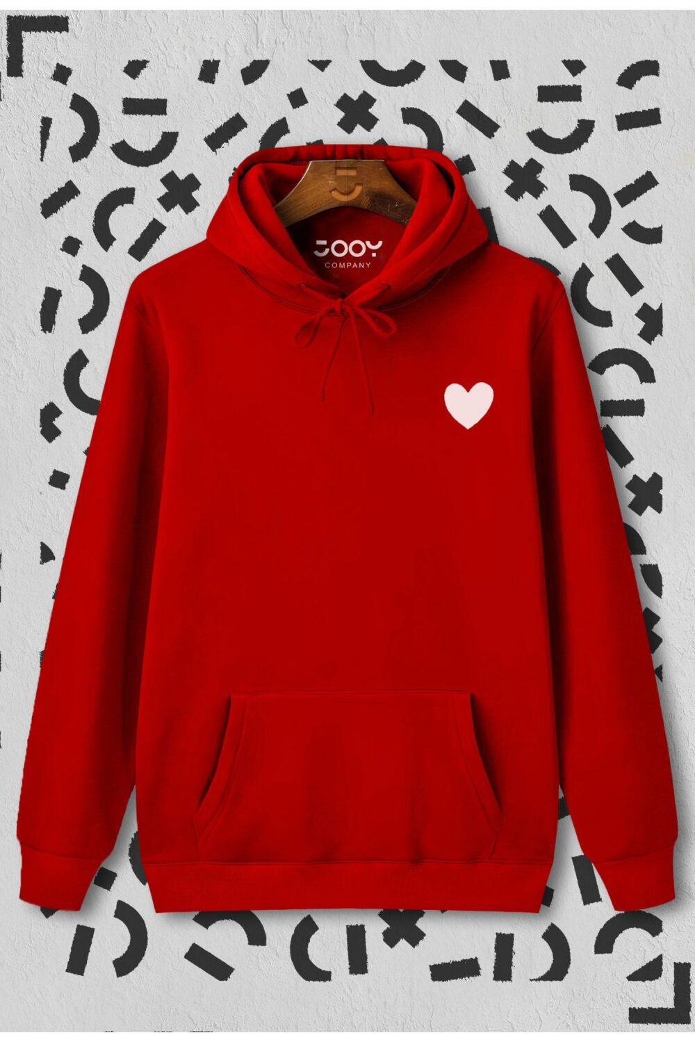 Kalp Baskılı Kırmızı Kapüşonlu Sweatshirt Hoodie