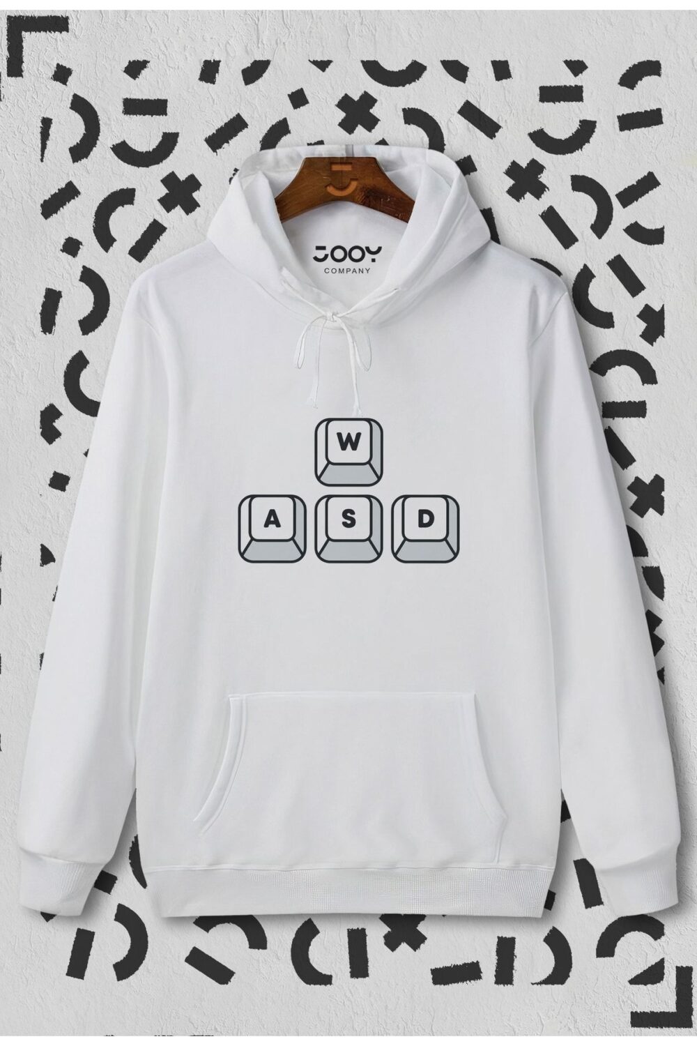 Keyboard Baskılı Beyaz Kapüşonlu Sweatshirt