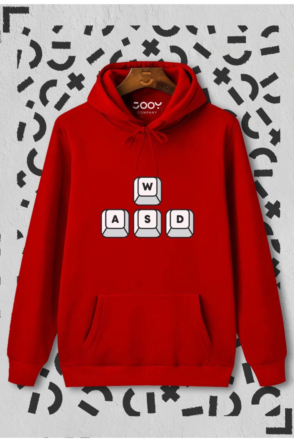 Keyboard Baskılı Kırmızı Kapüşonlu Sweatshirt