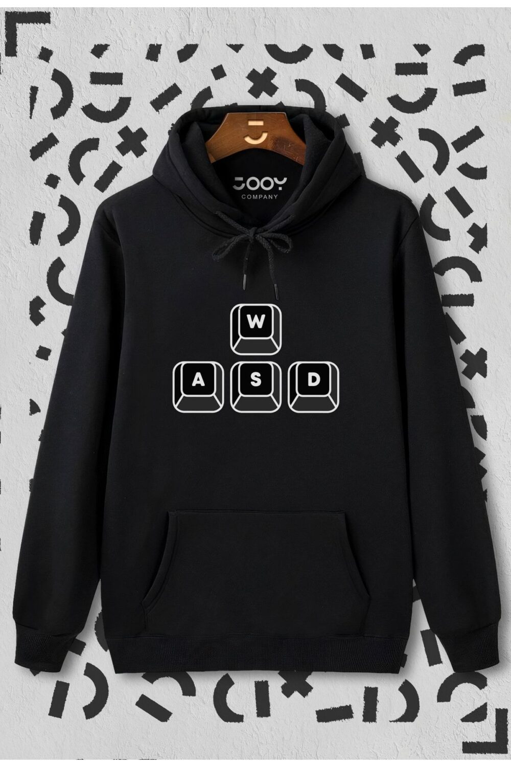 Keyboard Baskılı Siyah Kapüşonlu Sweatshirt