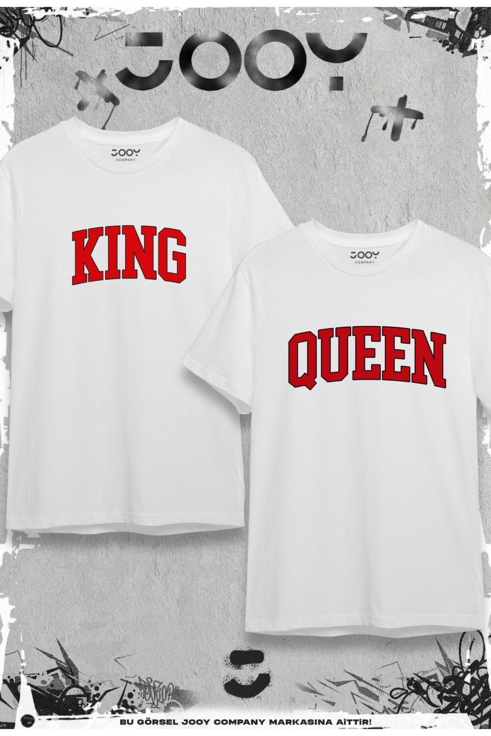 King Queen Baskılı Sevgili Çift Kombini Beyaz Oversize Tshirt 2’li Set