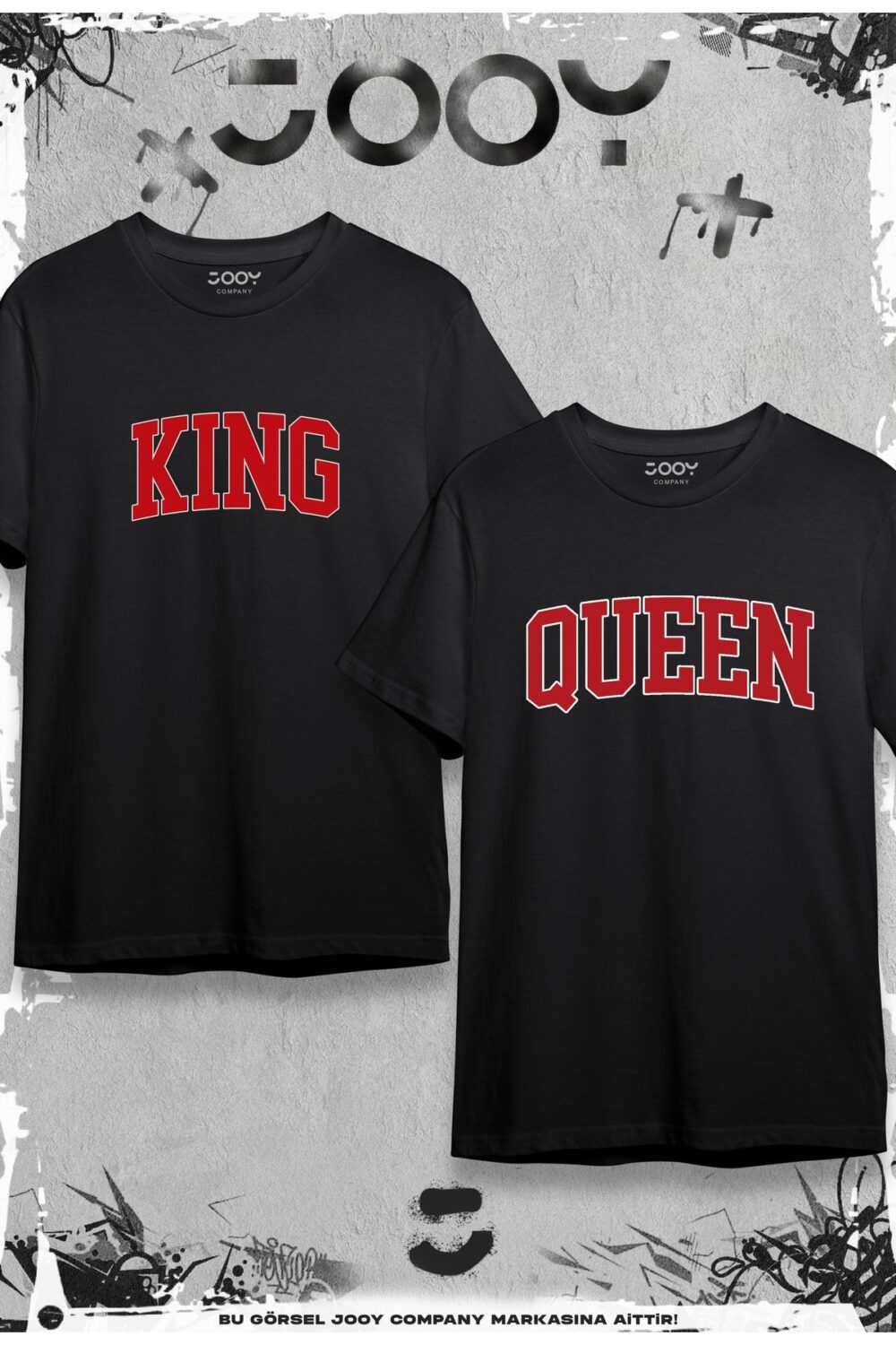 King Queen Baskılı Sevgili Çift Kombini Siyah Oversize Tshirt 2’li Set