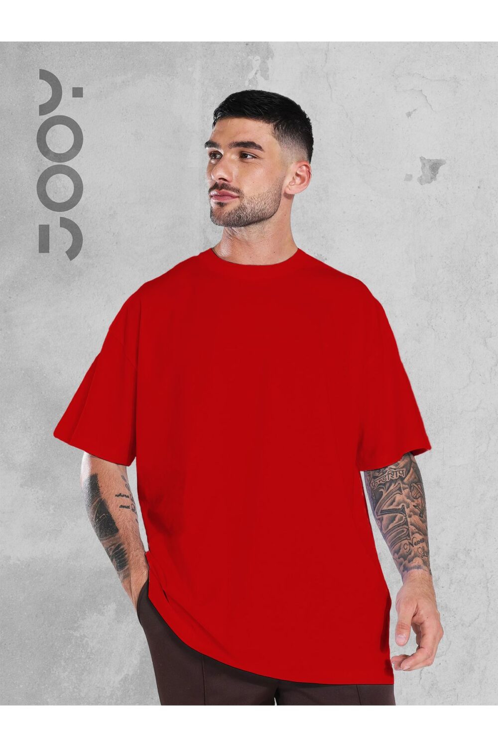 Kırmızı Oversize Geniş Kalıp Düz Baskısız Basic Tshirt