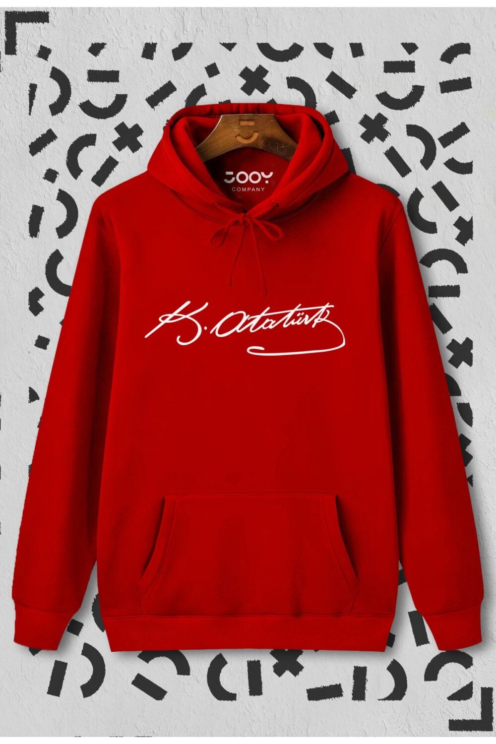 Kırmızı Unisex Atatürk Imza Baskılı Kapüşonlu Sweatshirt Hoodie