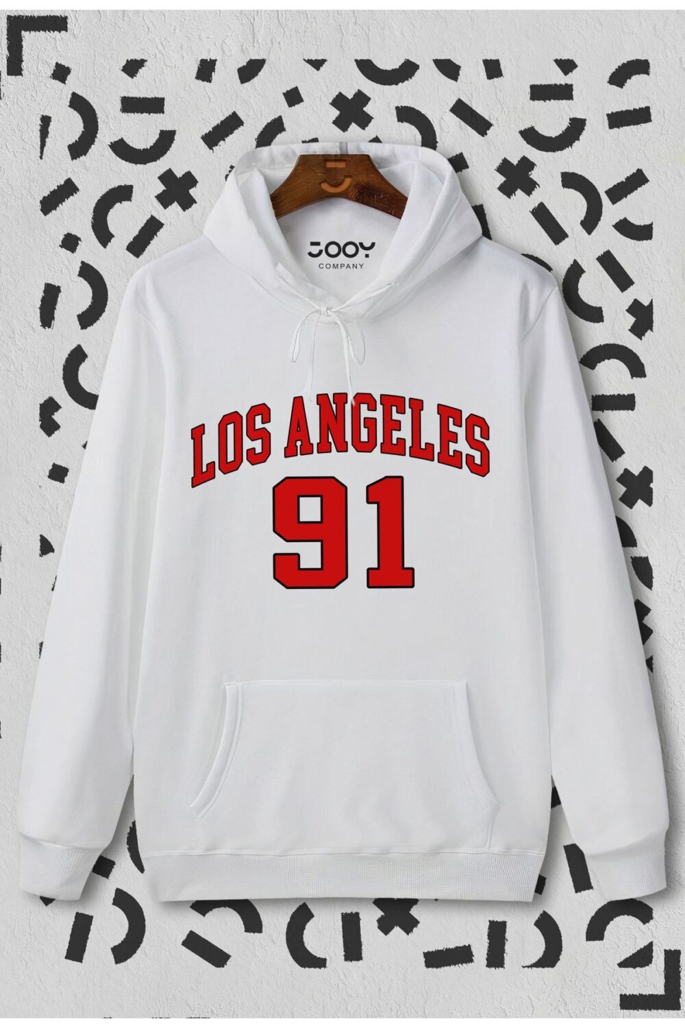 Los Angeles 91 Baskılı Beyaz Kapüşonlu Sweatshirt